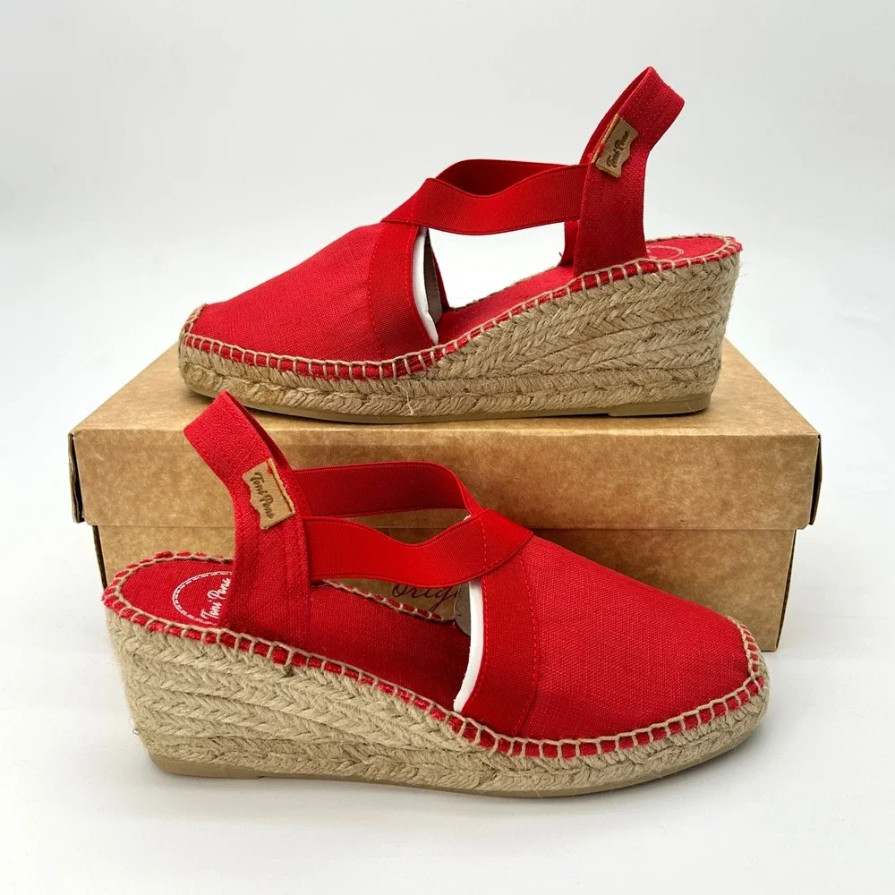 Womens Vegan Wedge Espadrilles Toni Pons Ter Sz 6.5 Red Hand Stitched Sandal NEW